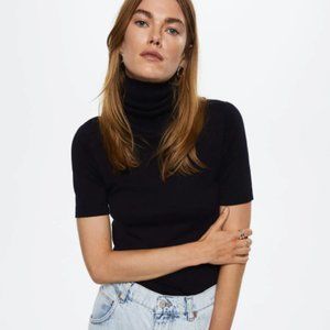 Mango Black Knitted Turtleneck Short-Sleeve Sweater (NWT)